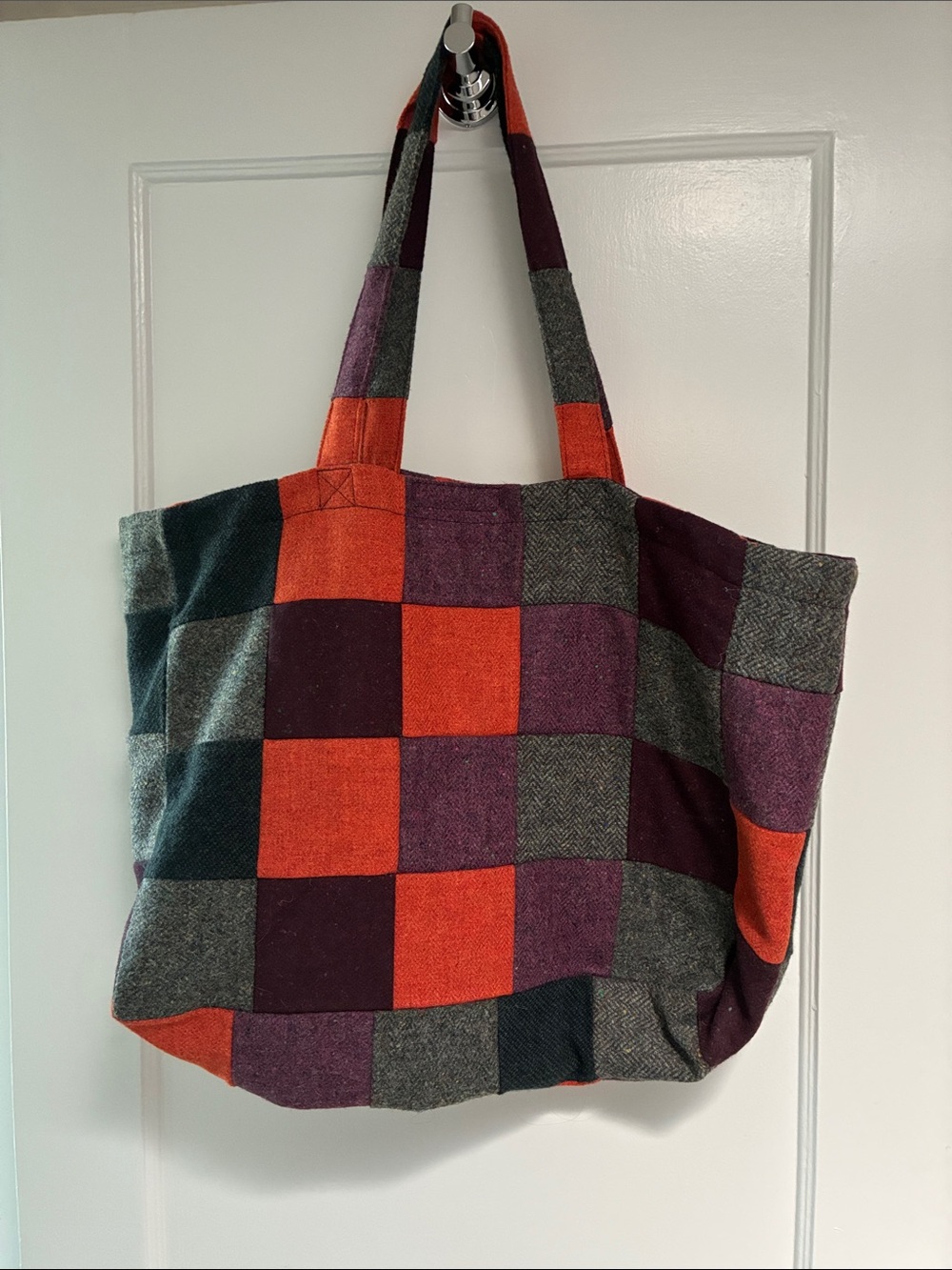 Patchwork Wool-Blend Tote Bag in Orange, Purple & Gray